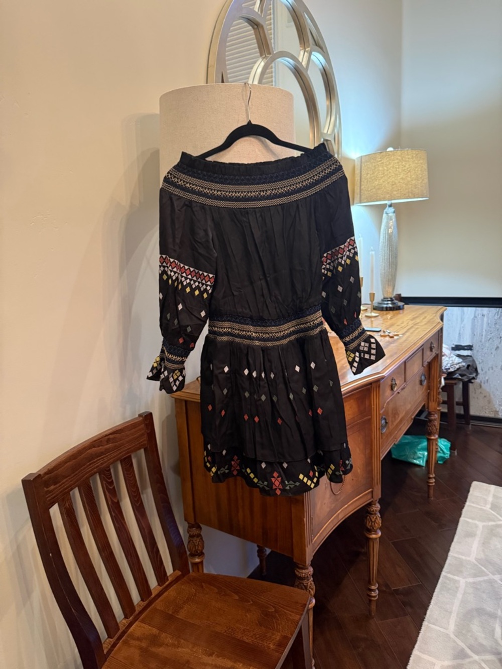 Sugarlips Black Off-Shoulder Mini Dress with Multicolor Embroidery